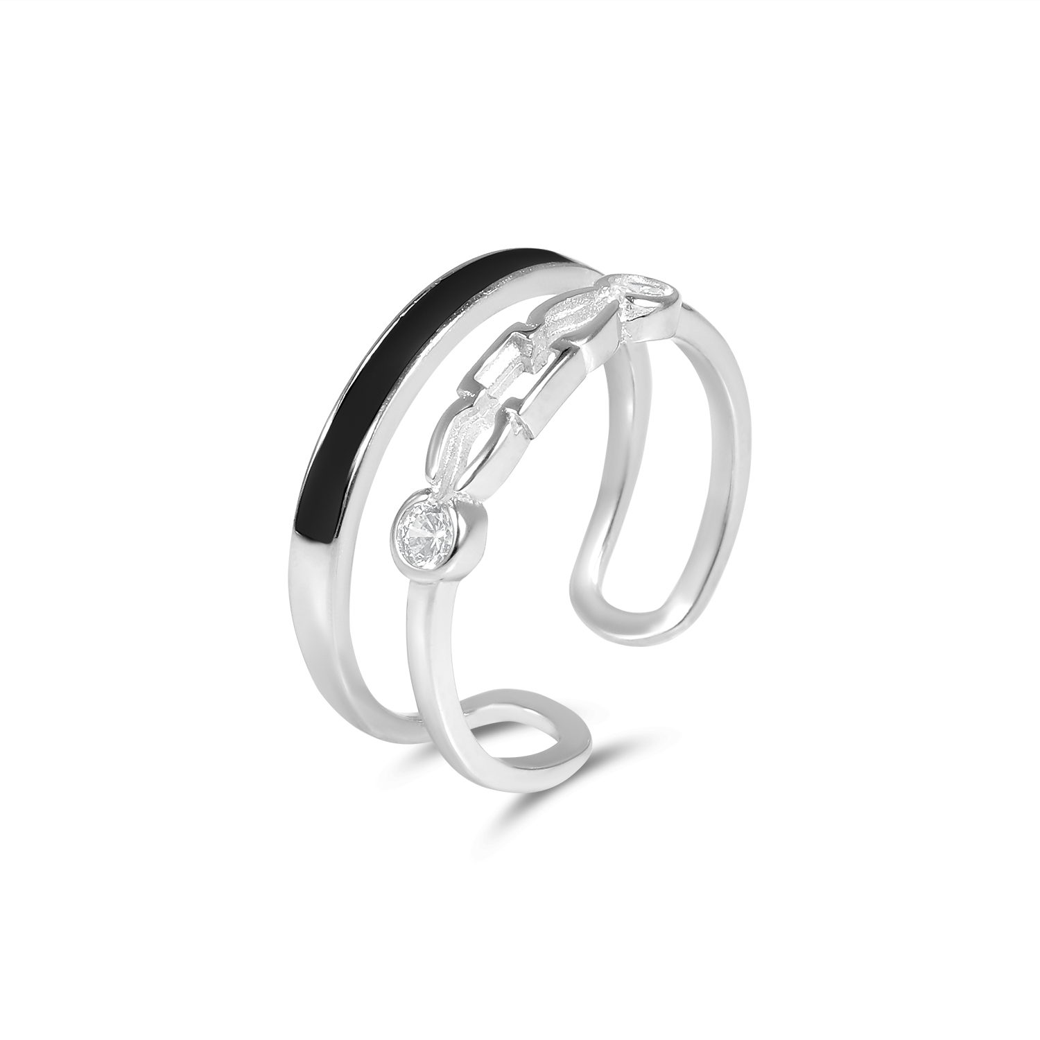 Inel argint dama cu design dublu si pietre Zirconia Dual Shine