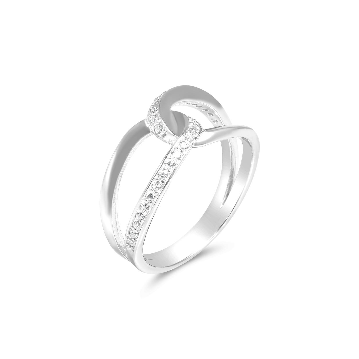 Inel argint dama cu pietre Zirconia design dublu elegant Intertwined Glow