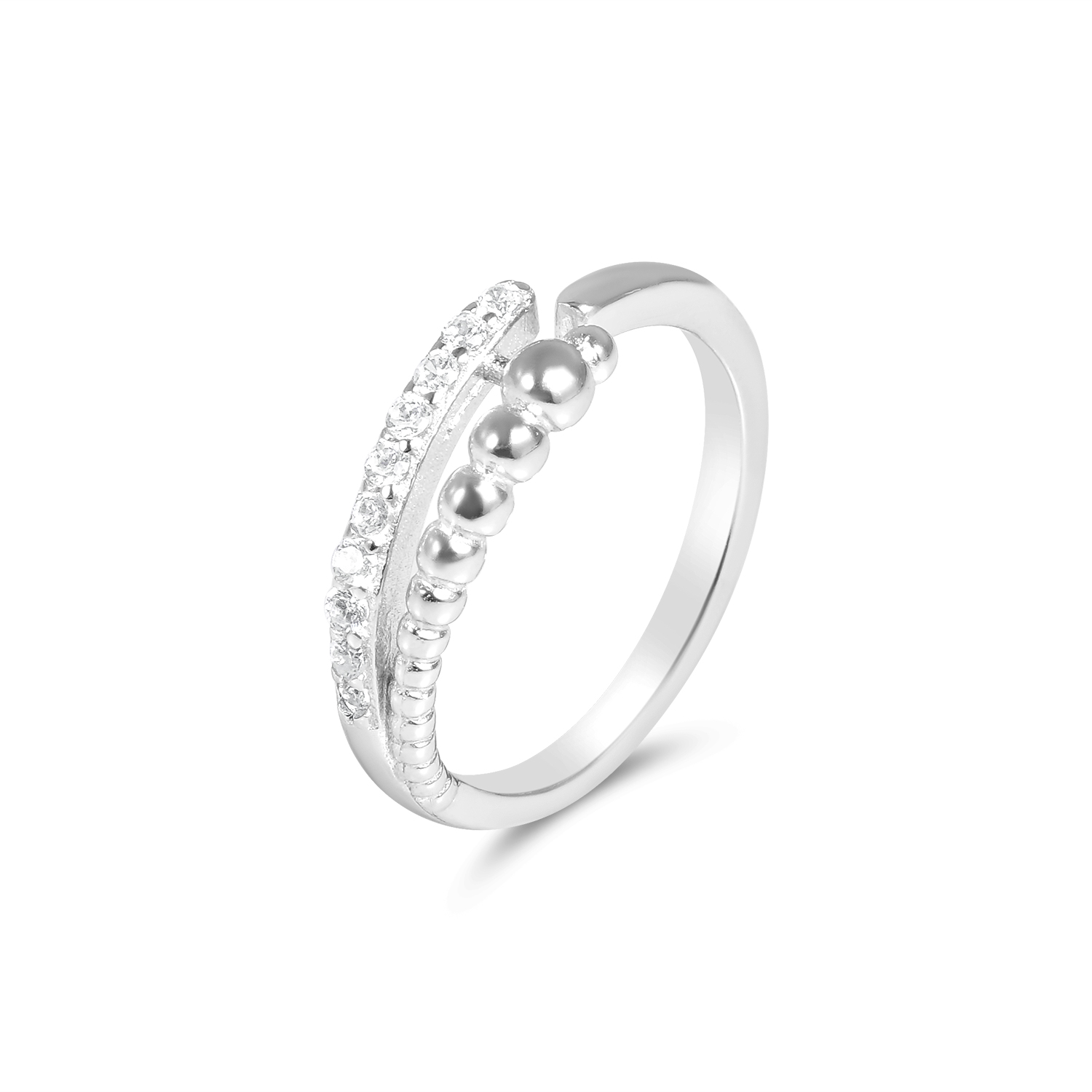 Inel argint dama cu design intrerupt, bile decorative si pietre Zirconia Modern Rhythm