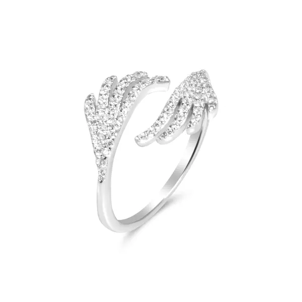 Inel argint dama cu pene duble si pietre Zirconia Feather Glow