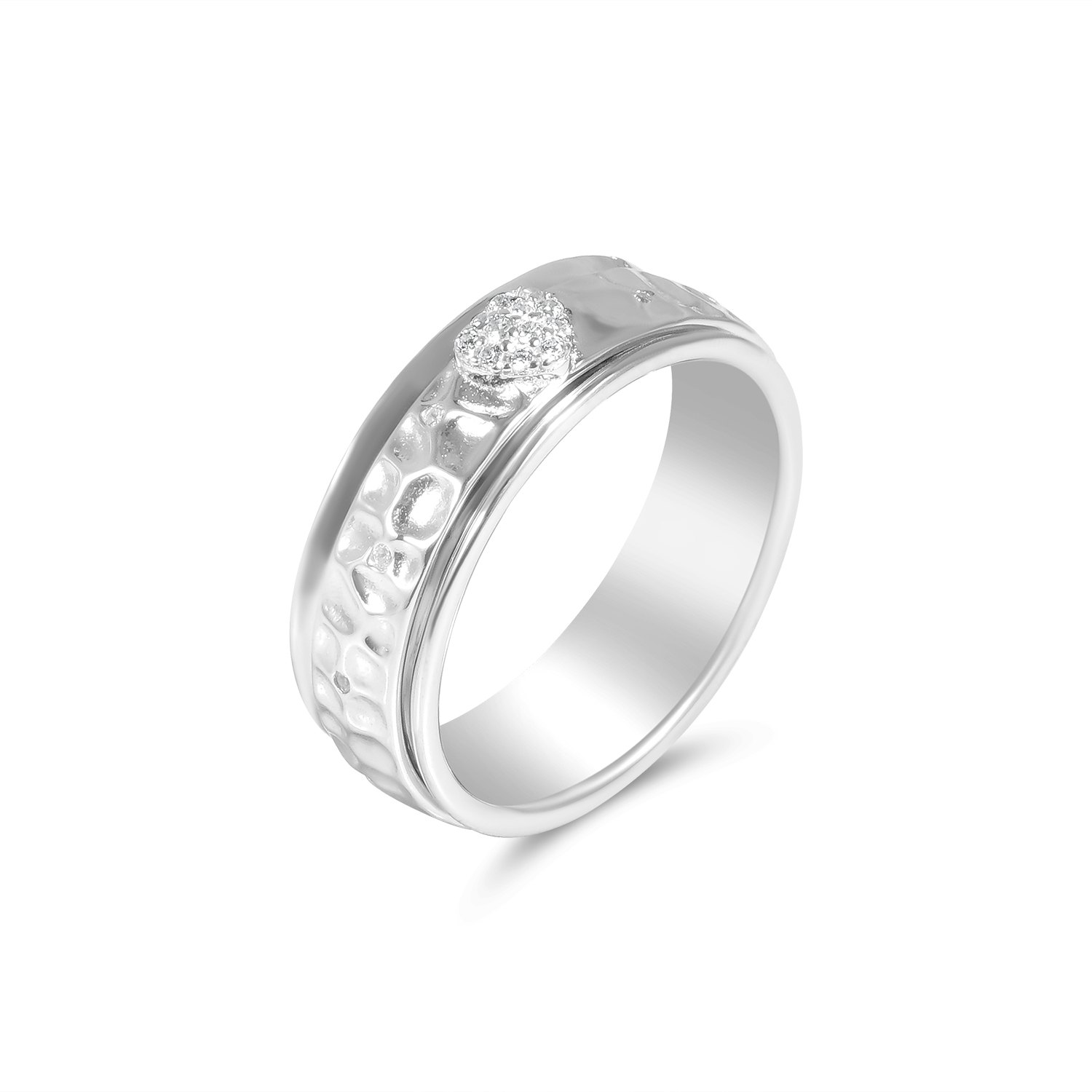 Inel argint dama cu textura artistica si pietre Zirconia in forma de inima Heart Glow