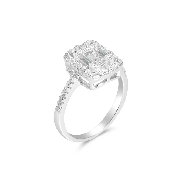 Inel argint dama cu piatra centrala Zirconia rectangulara si montura halo Imperial Glow