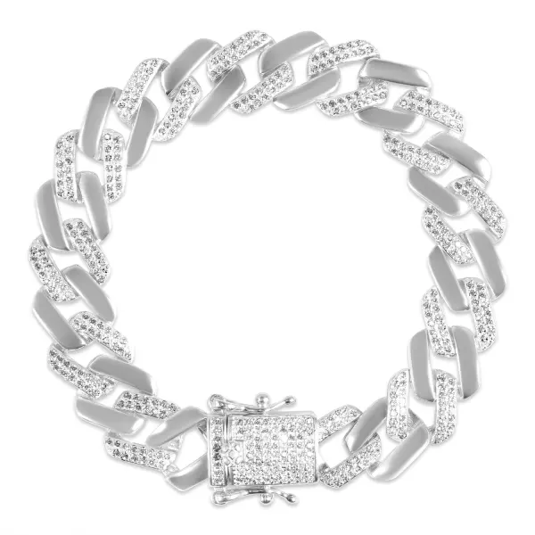 Bratara argint cuban cu zale mixte si pietre zirconia Dual Cuban Elegance