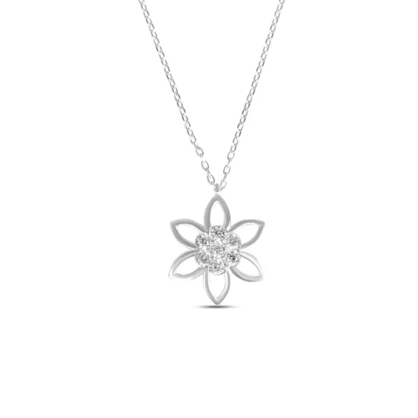 Colier de argint cu pandantiv floare si pietre Zirconia Bloom Radiance