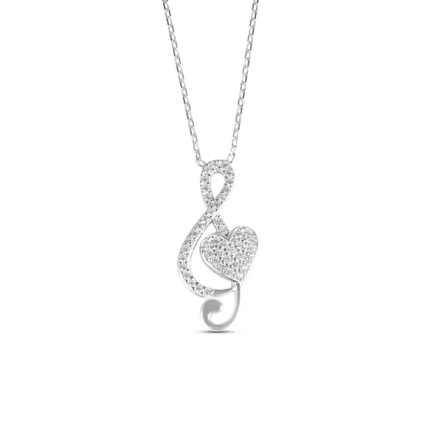 Colier de argint fin cu pandantiv cheie muzicala si inima cu pietre Zirconia Melody Heart