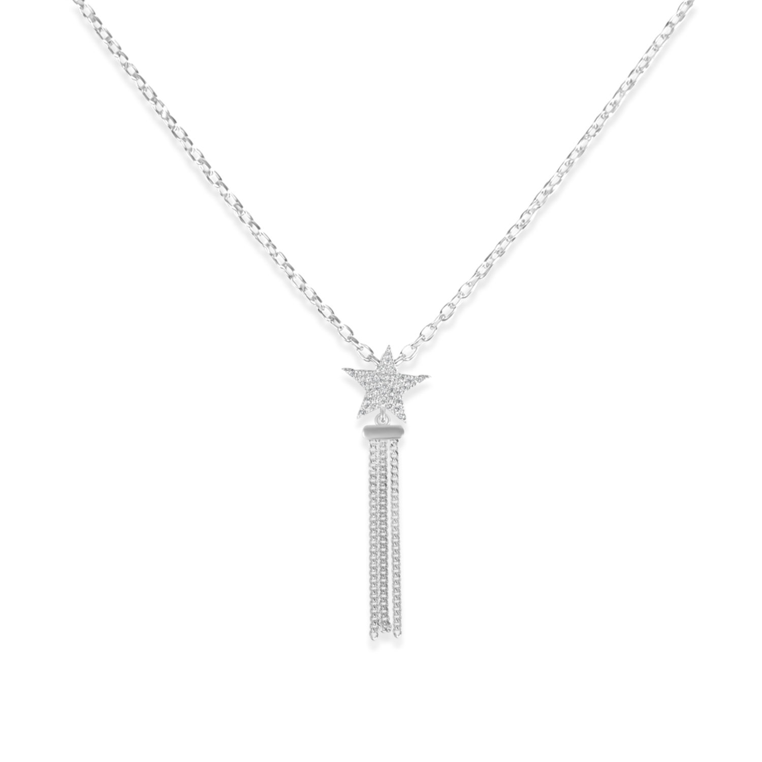 Colier de argint cu stea cu pietre Zirconia si fire de zale fine Stellar Grace