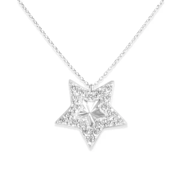 Colier de argint cu lant dublu, pandantiv piatra Zirconia si stea cu pietre Zirconia Celestial Dual Spark