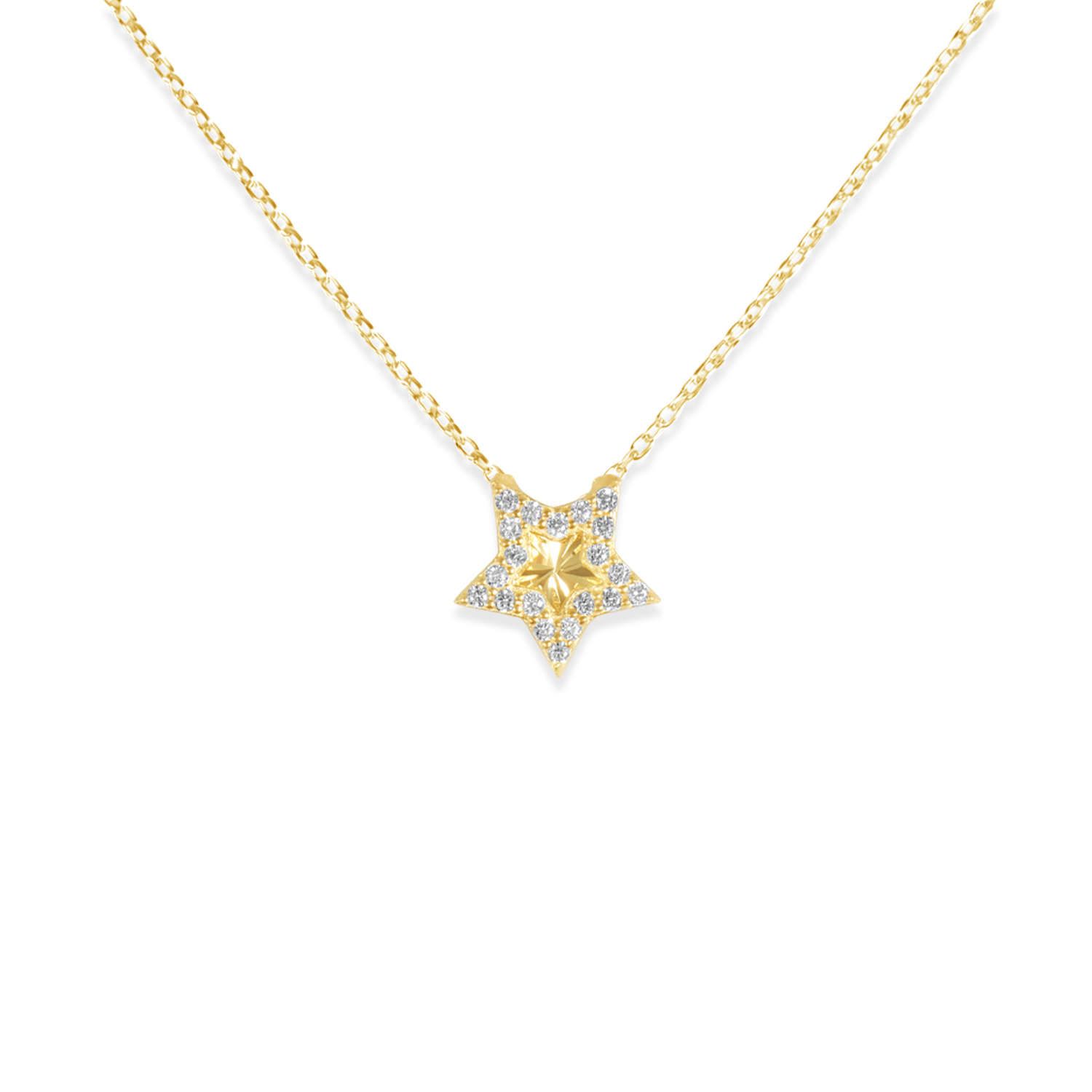 Colier de argint galben cu lant dublu, pandantiv piatra Zirconia si stea cu pietre Zirconia Golden Celestial Glow