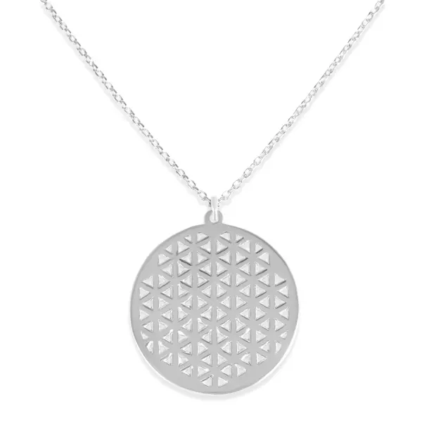Colier de argint cu medalion rotund perforat Sacred Geometry Circle