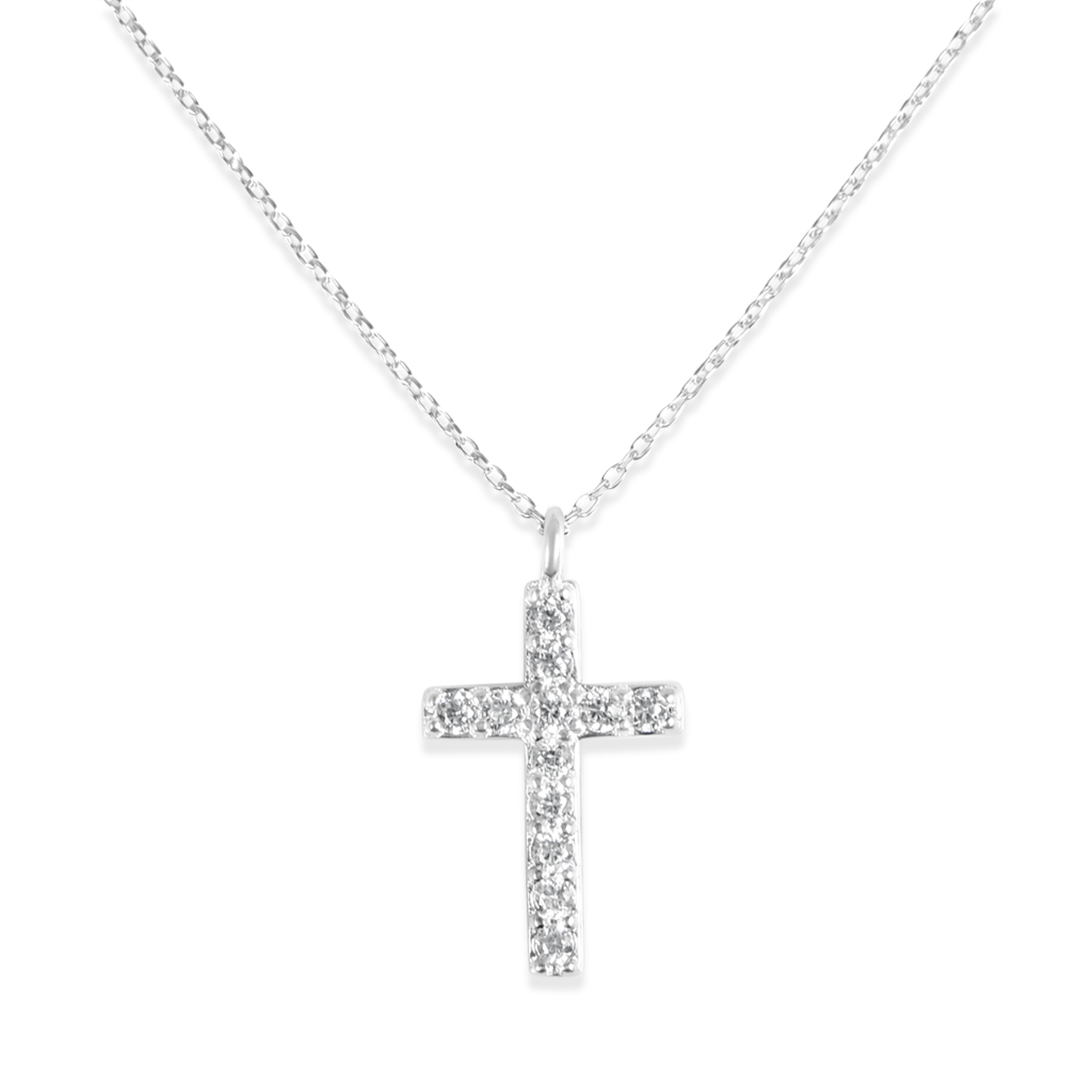 Colier de argint subtire cu pandantiv dublu cruce si pietre Zirconia Divine Cross Duo