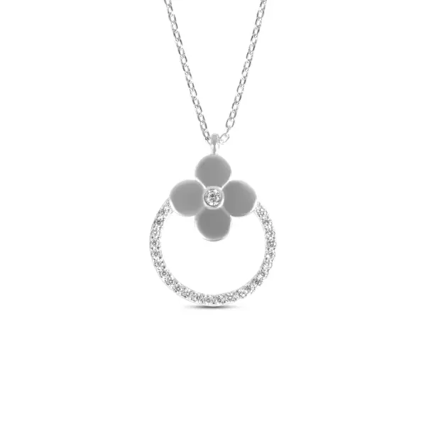 Colier de argint subtire cu pandantiv floare si cerc cu pietre Zirconia Bloom Circle
