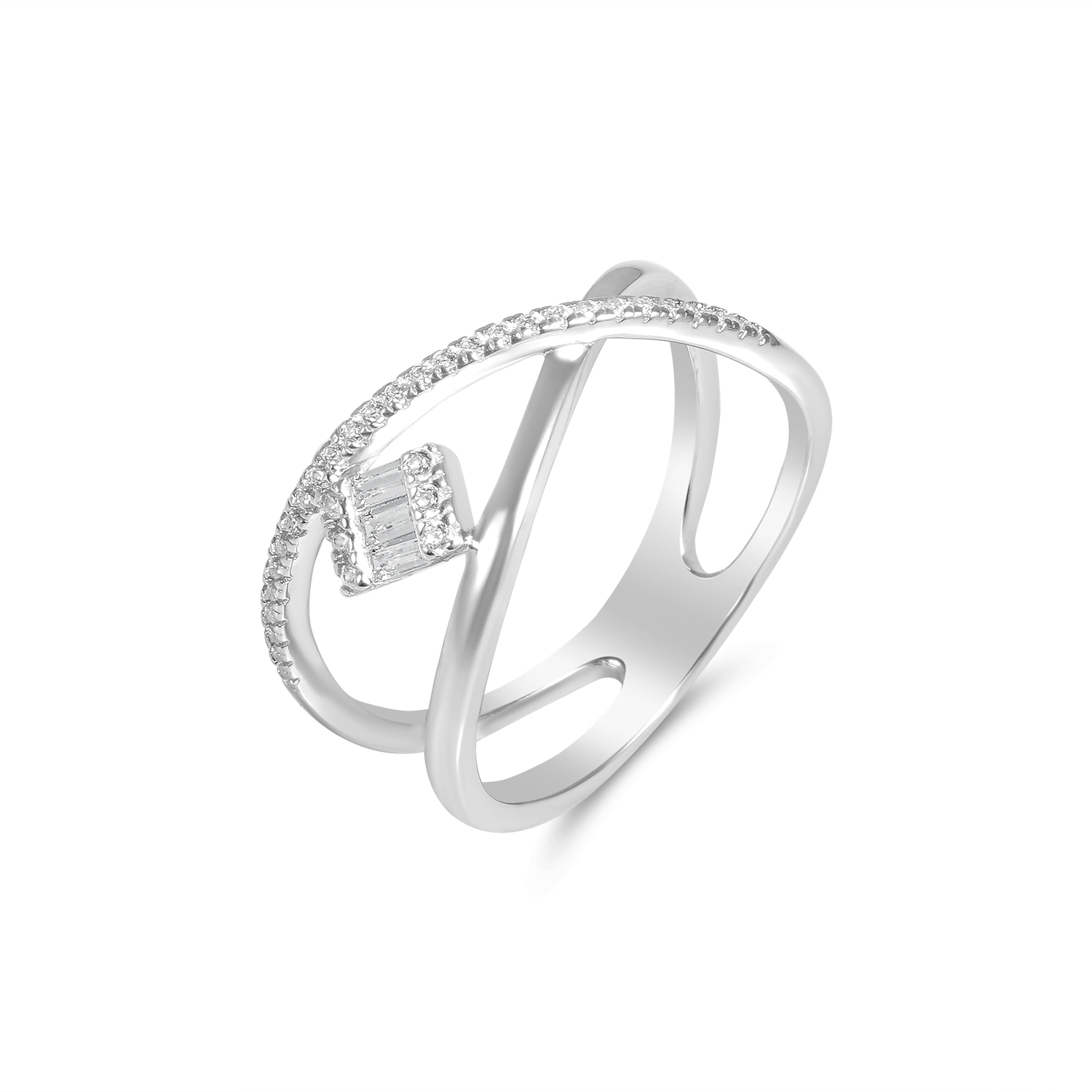 Inel argint dama cu design asimetric si pietre Zirconia Asymmetric Glow