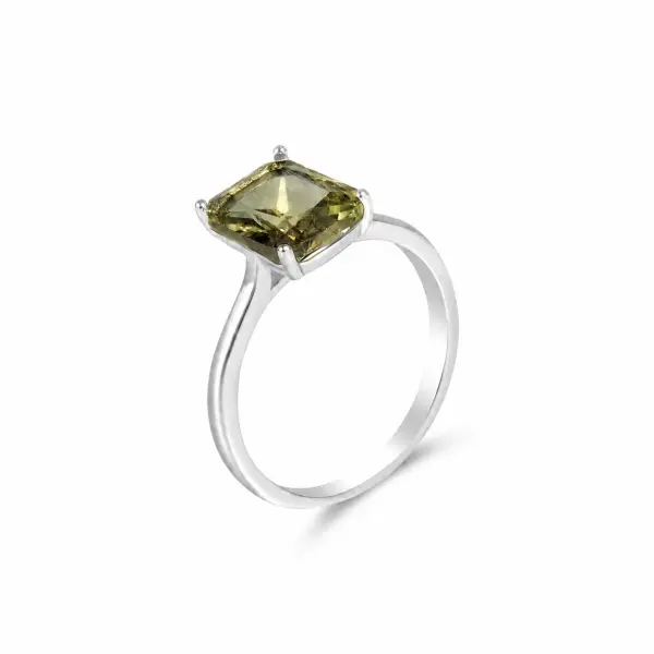 Inel argint dama cu piatra Zirconia dreptunghiulara verde Emerald Aura