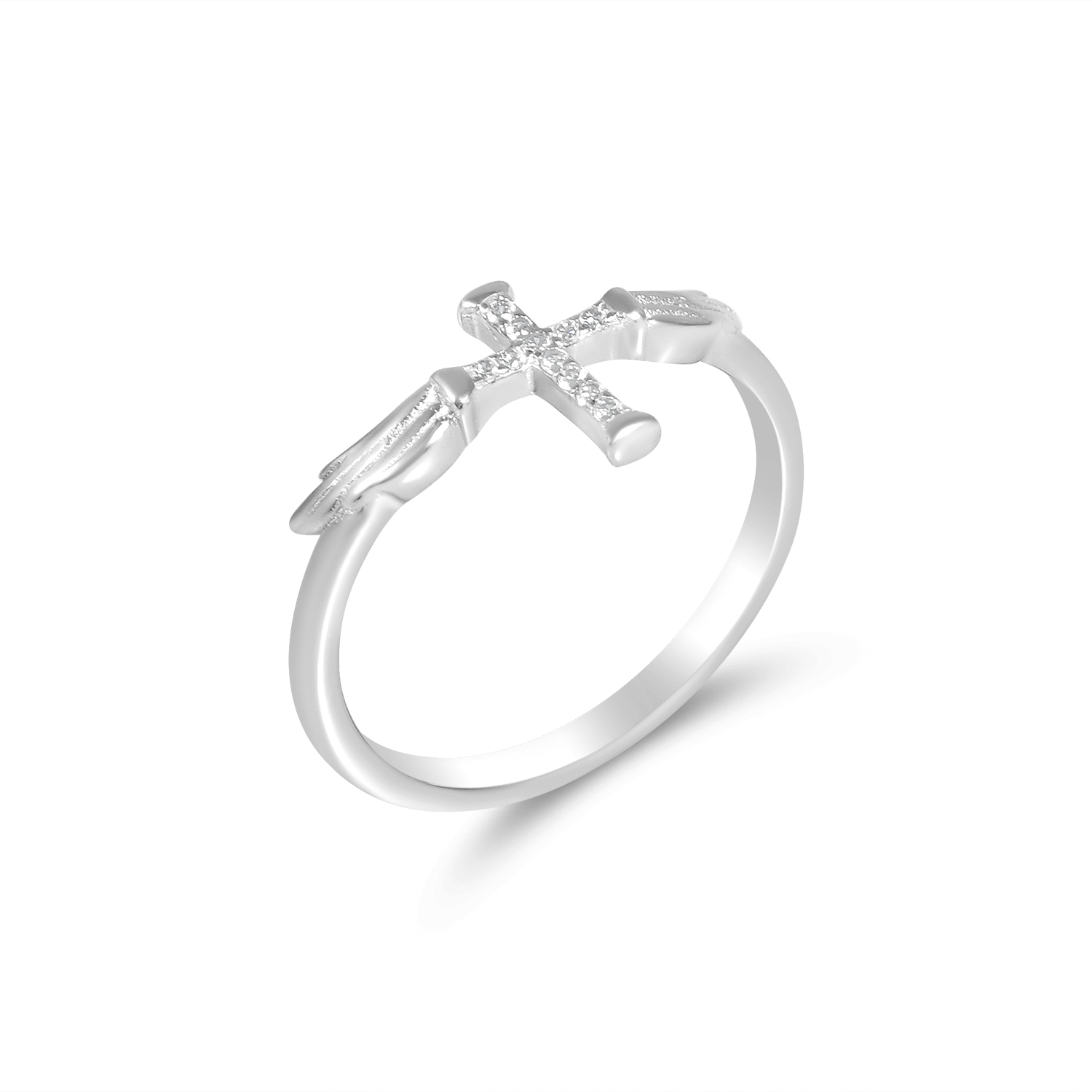 Inel argint dama cu cruce pavata cu pietre Zirconia si aripi Angelic Faith Glow