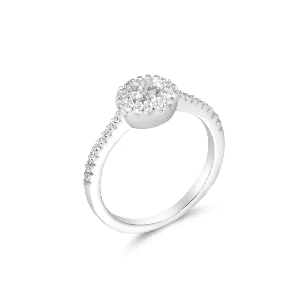 Inel argint dama cu piatra Zirconia rotunda si halo de pietre Zirconia pavate Pure Halo Glow