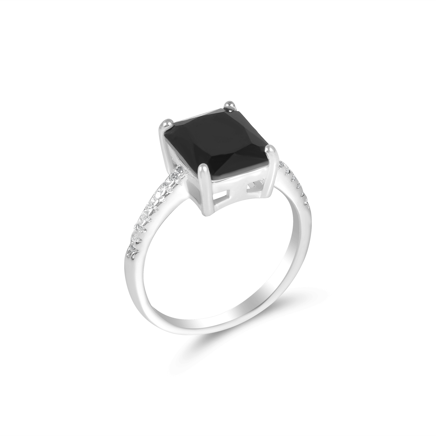 Inel argint dama cu piatra Zirconia neagra dreptunghiulara Black Statement Elegance