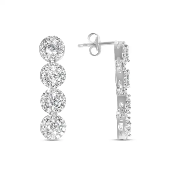 Cercei argint dama cu patru pietre Zirconia rotunde si halo pave Four Halo Sparkle