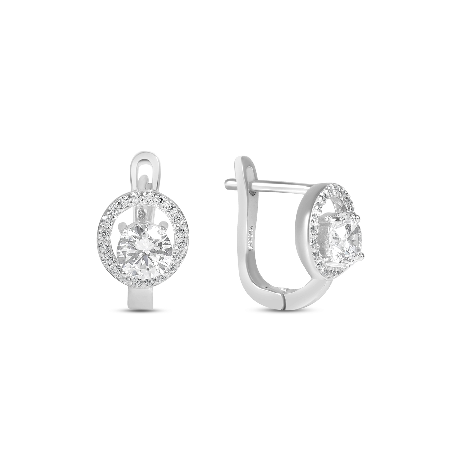 Cercei argint dama scurti cu Zirconia rotunda si halo de pietre Zirconia Classic Halo Glow