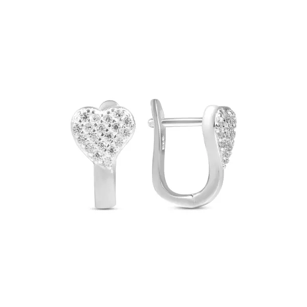 Cercei argint dama model inima cu pietre Zirconia pavate Pure Heart Sparkle