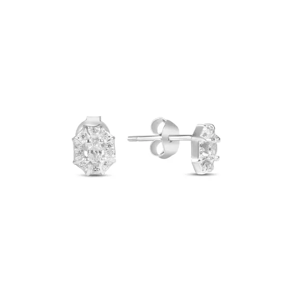 Cercei argint dama scurti forma hexagonala cu pietre Zirconia Geometric Spark