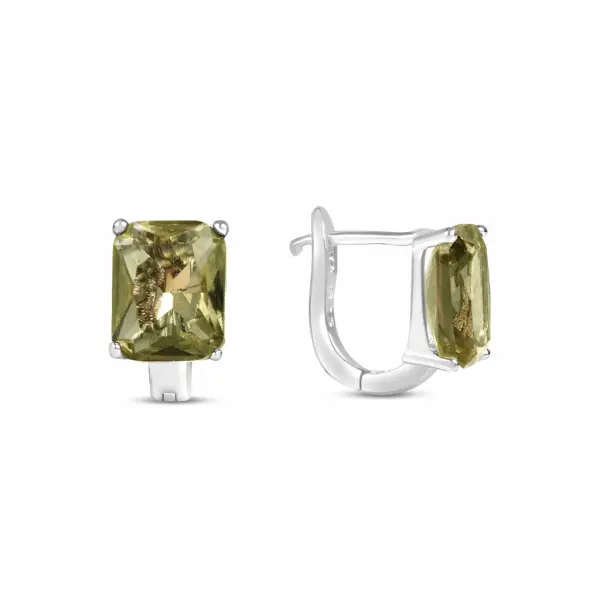 Cercei argint cu piatra Zirconia verde pamantiu dreptunghiulara Earth Glow