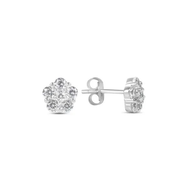 Cercei argint cu model floare si pietre Zirconia Floral Spark