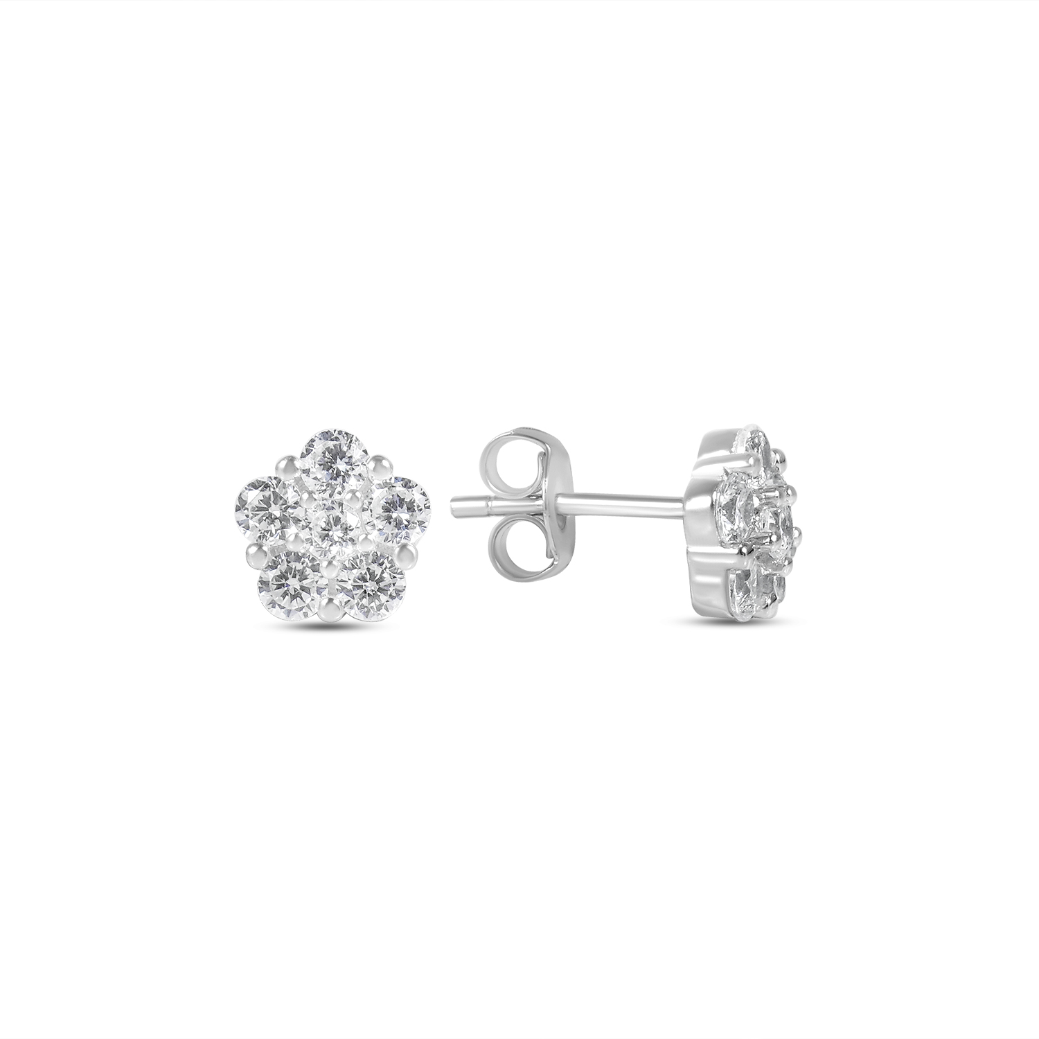 Cercei argint cu model floare si pietre Zirconia Floral Spark