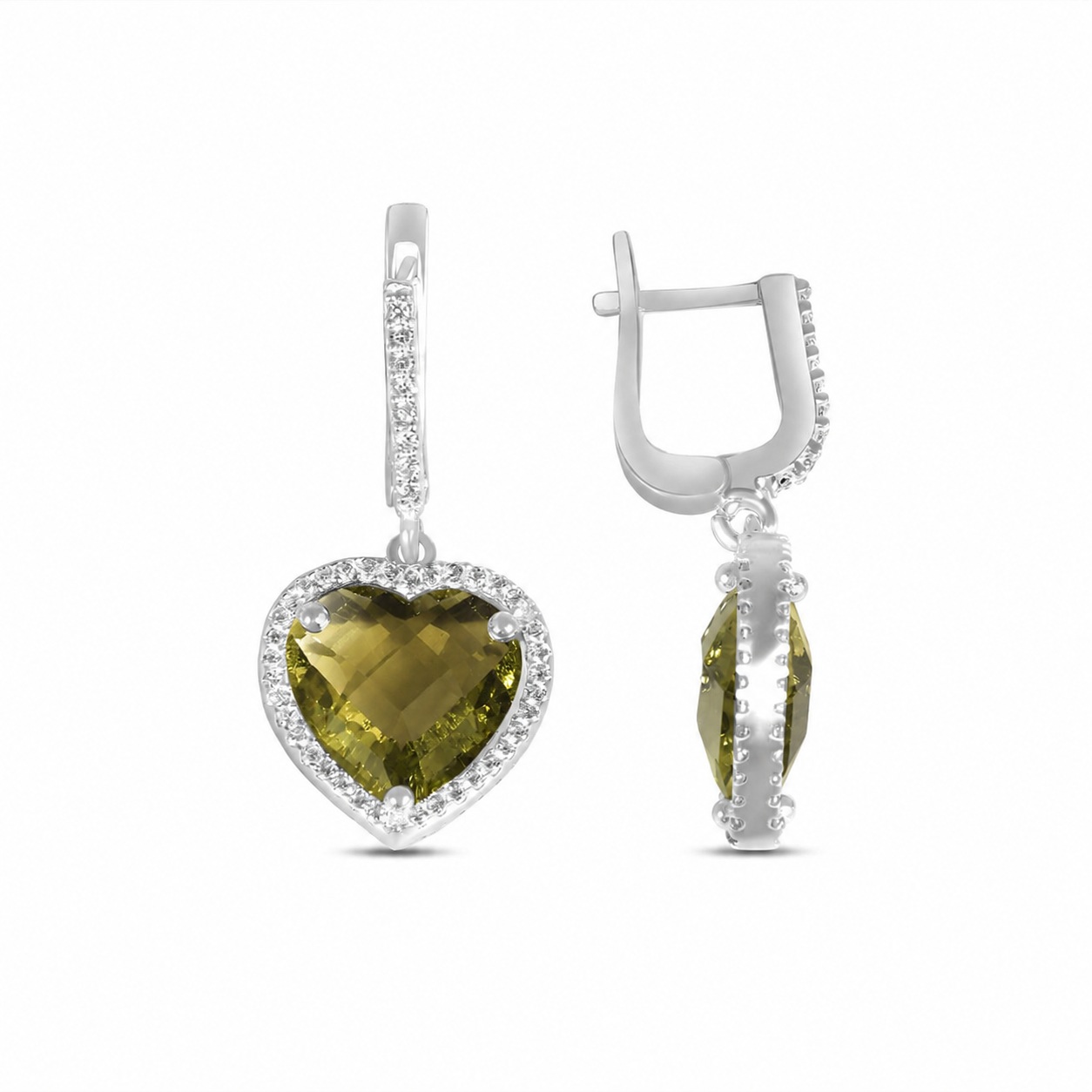 Cercei argint dama cu Zirconia verde in forma de inima si halo de pietre Zirconia Emerald Heart Glow