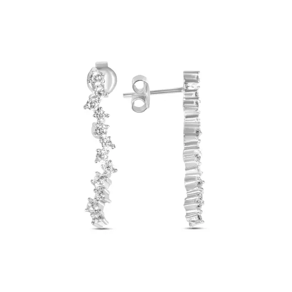 Cercei argint dama cu fir de pietre Zirconia asimetrice Modern Spark Line