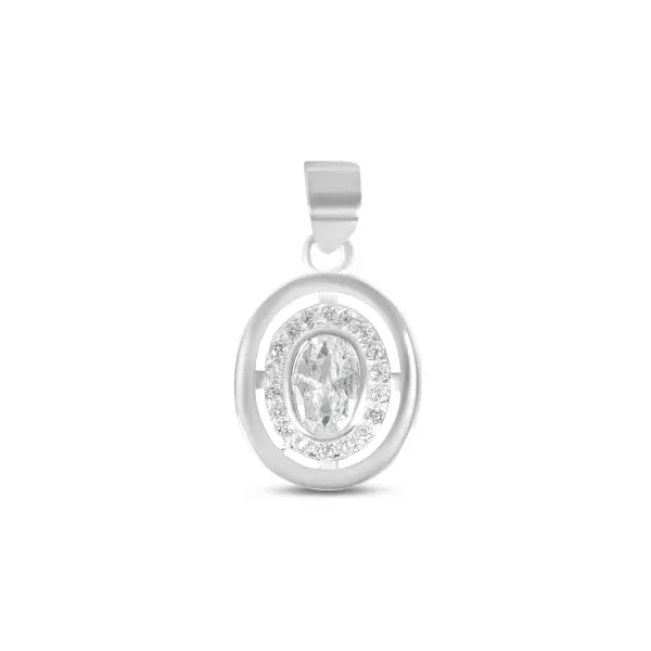 Pandantiv argint cu piatra Zirconia centrala si cercuri concentrice cu halo de pietre Zirconia Radiant Circle