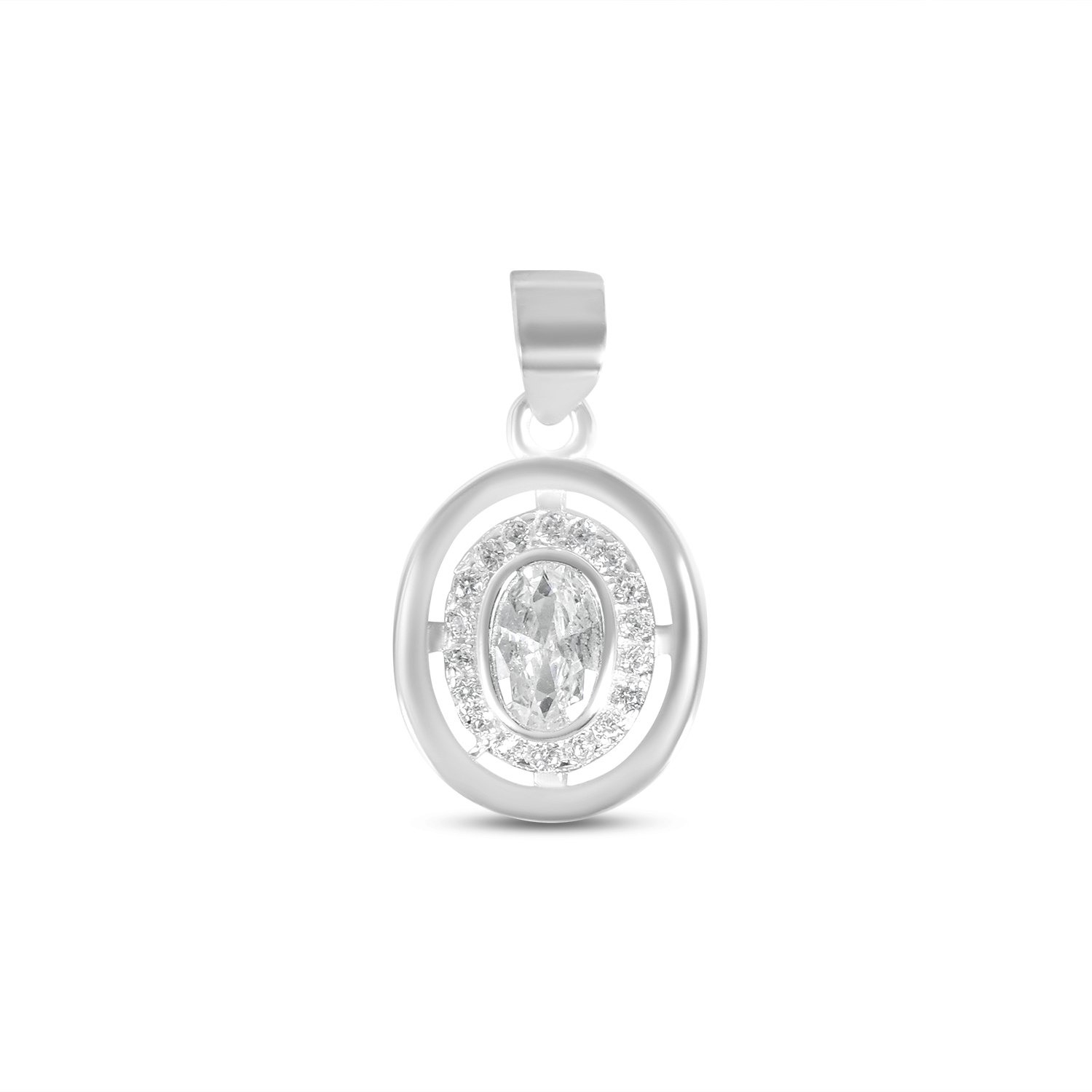 Pandantiv argint cu piatra Zirconia centrala si cercuri concentrice cu halo de pietre Zirconia Radiant Circle