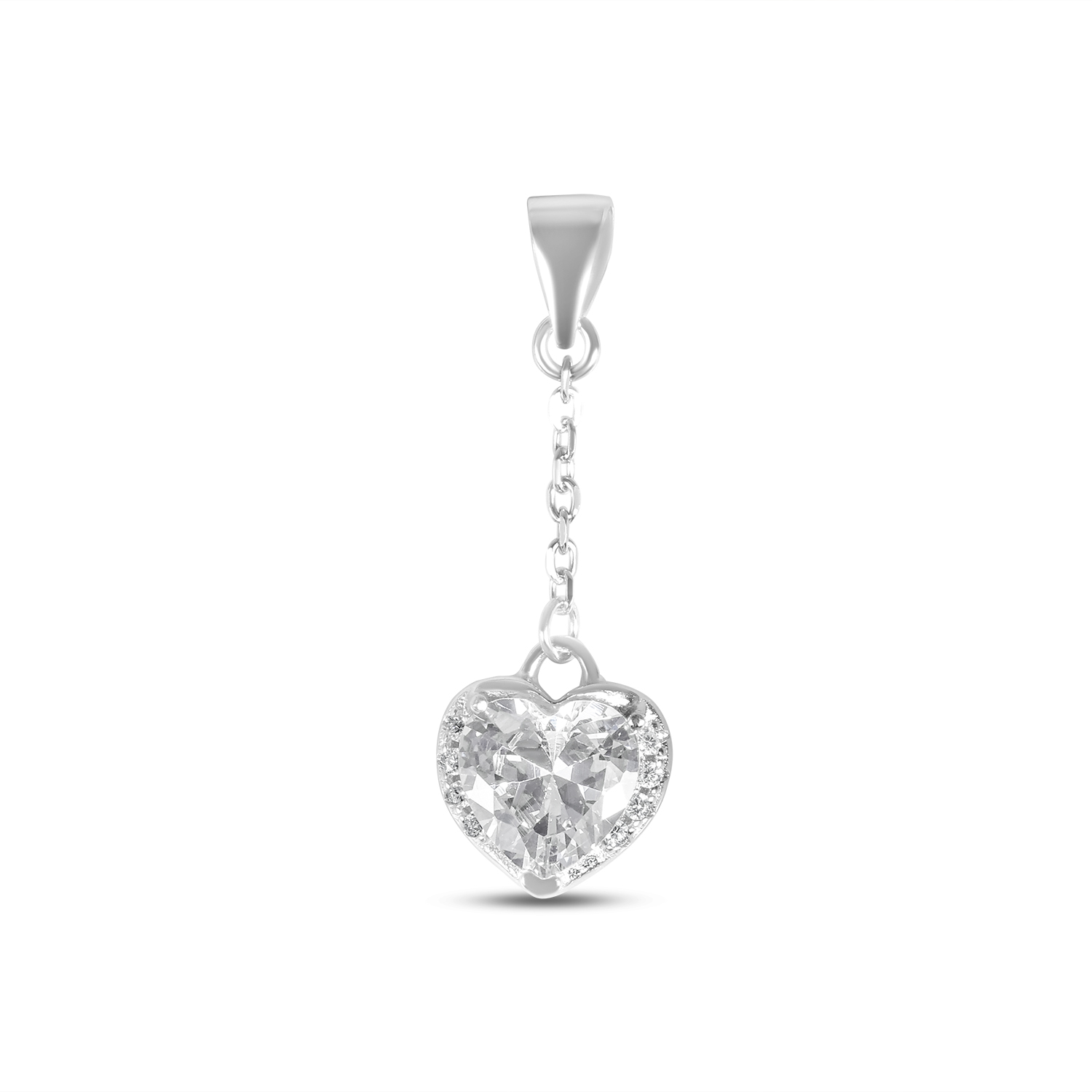 Pandantiv argint cu fir in forma de inima si piatra Zirconia halo Heart Spark