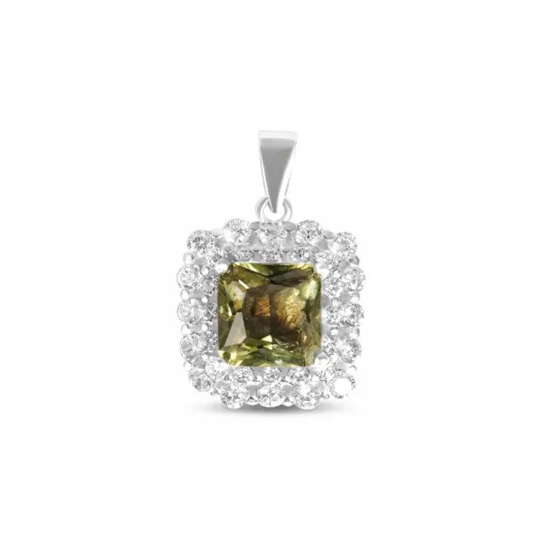 Pandantiv argint cu piatra Zirconia verde si halo stralucitor Emerald Glow