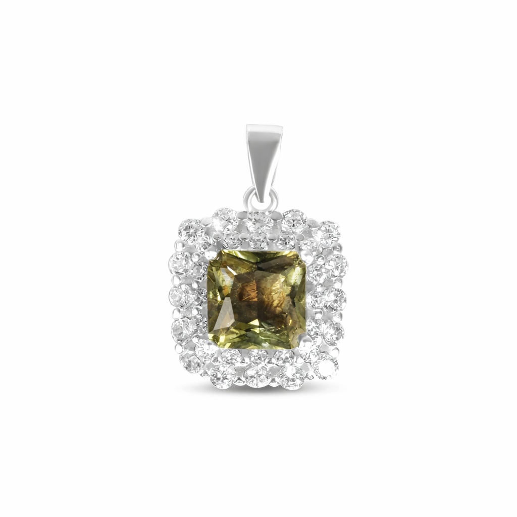 Pandantiv argint cu piatra Zirconia verde si halo stralucitor Emerald Glow