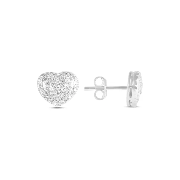 Cercei argint scurti in forma de inima cu pietre zirconia Sweet Heart Sparkle