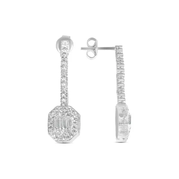 Cercei argint cu pietre zirconia si halo geometric Crystal Elegance Drop