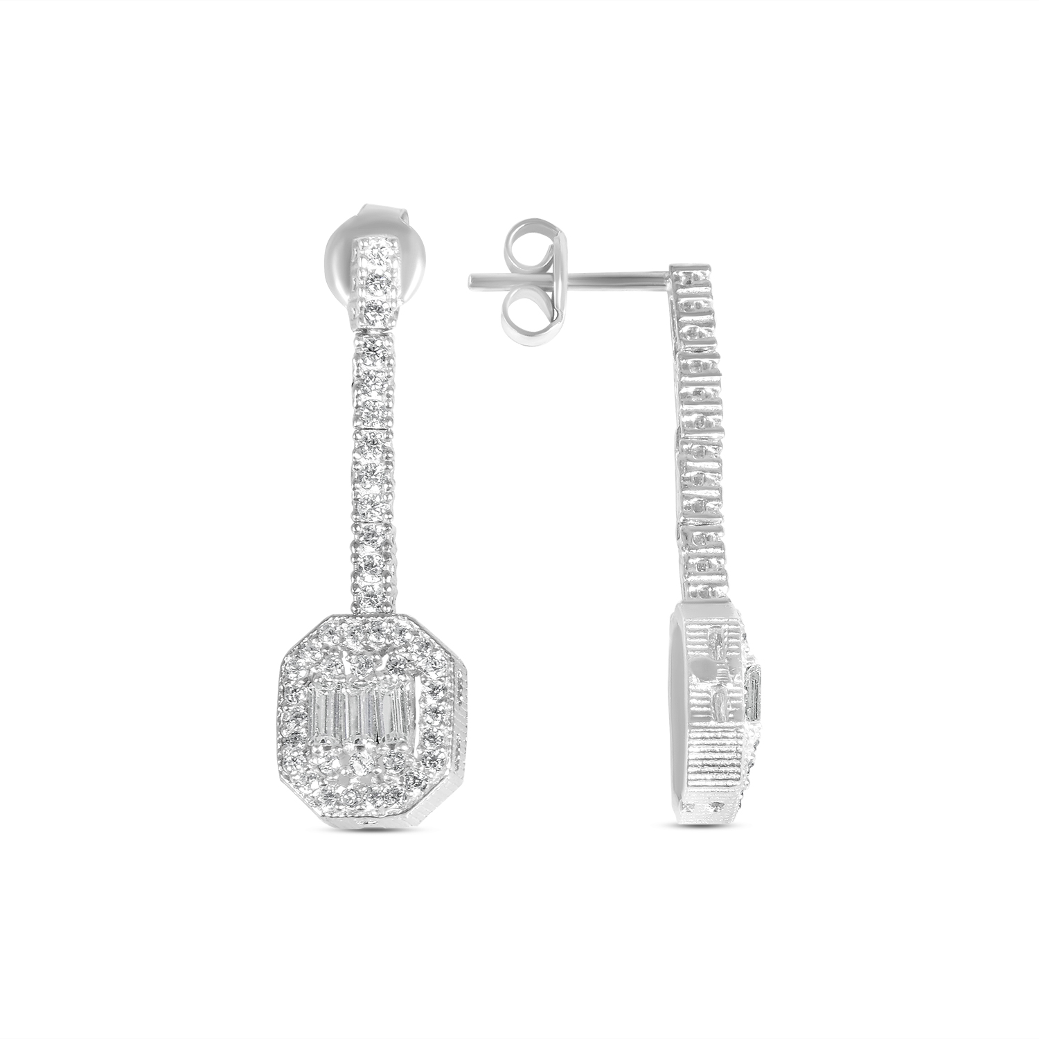 Cercei argint cu pietre zirconia si halo geometric Crystal Elegance Drop