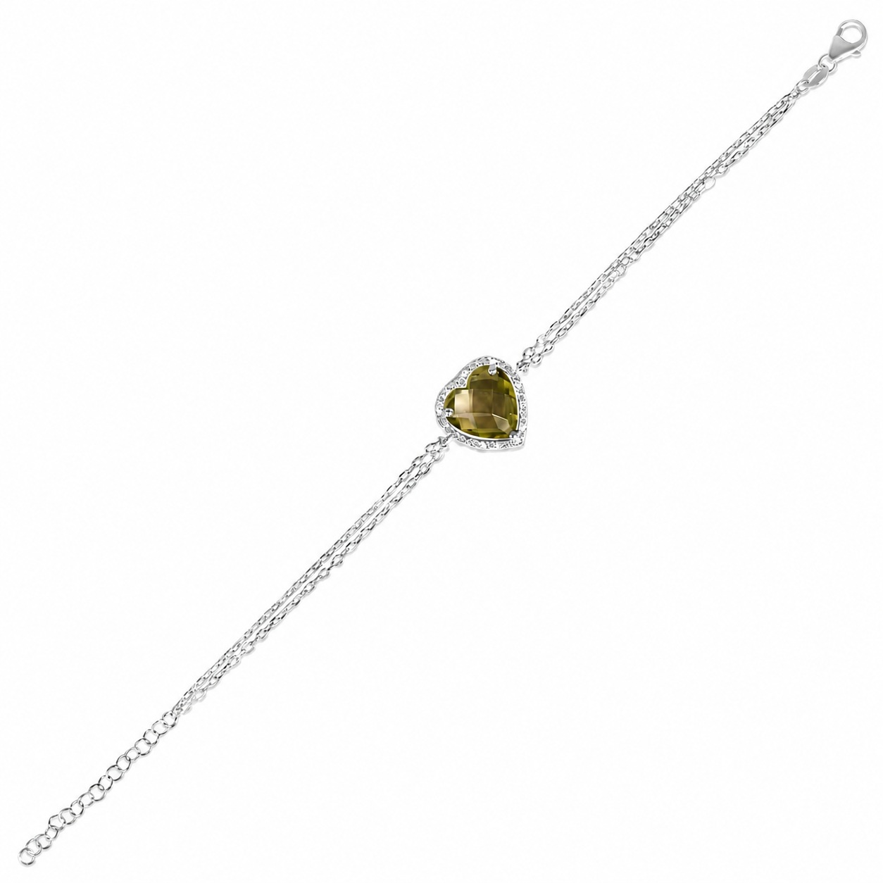 Bratara argint cu inima, piatra Zirconia verde si pietre Zirconia albe Emerald Heart Glow