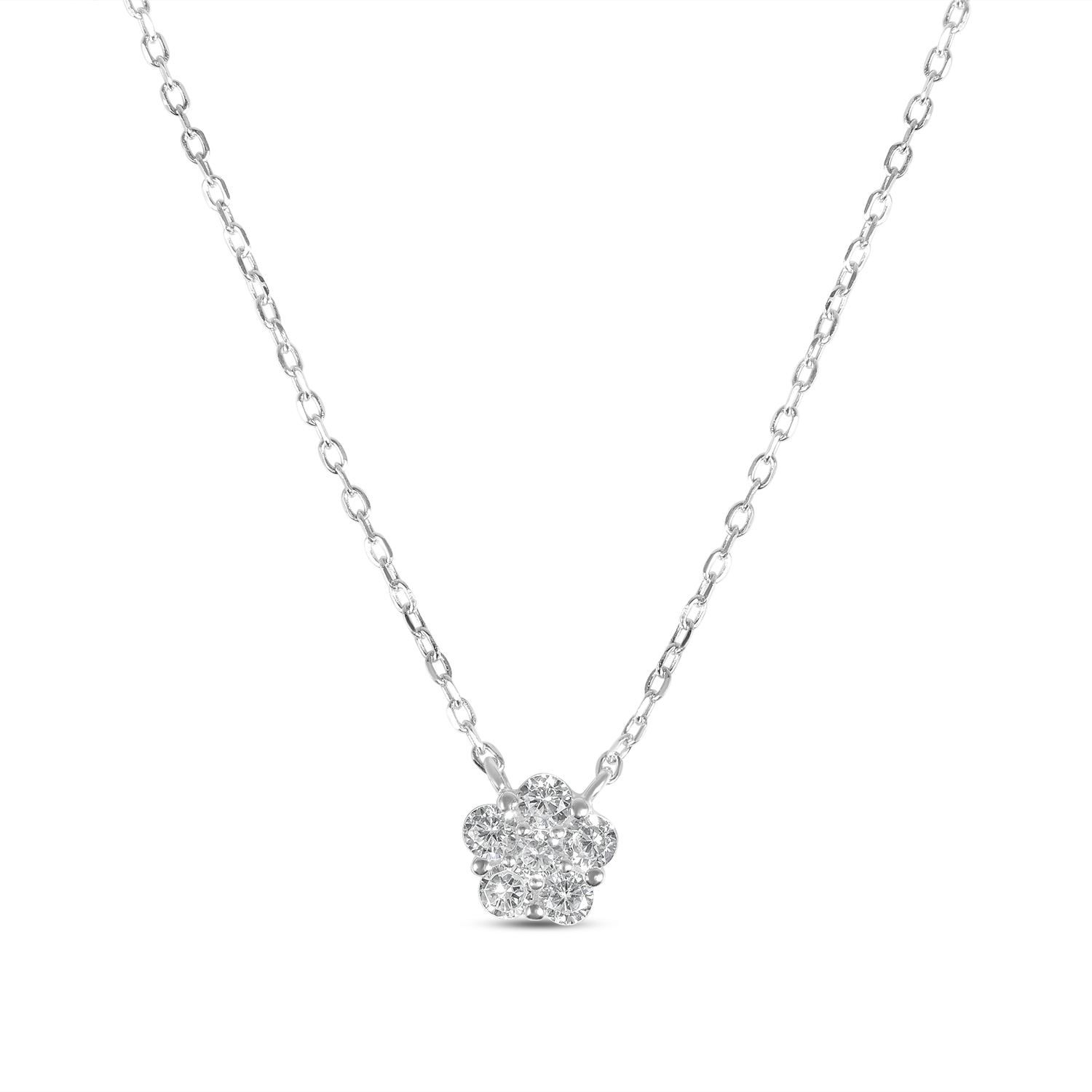 Colier de argint cu pandantiv floare si pietre Zirconia Floral Spark Elegance