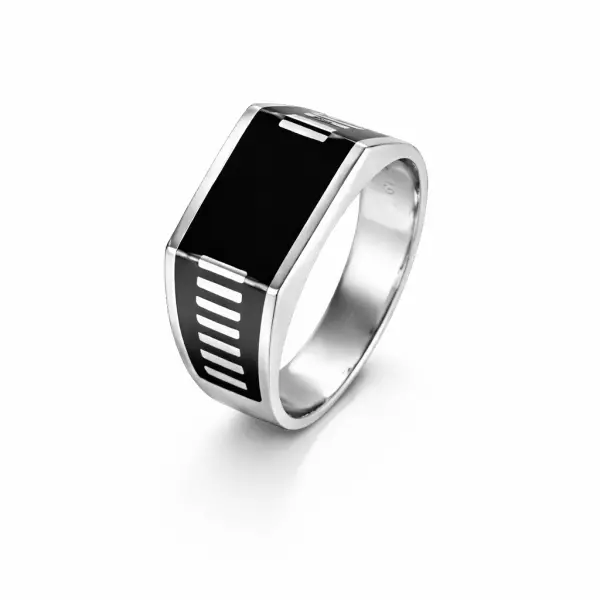 Inel argint cu linii geometrice Modern Contrast Band