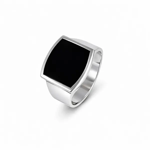 Inel argint model cu design patrat si insert negru Bold Square Signature