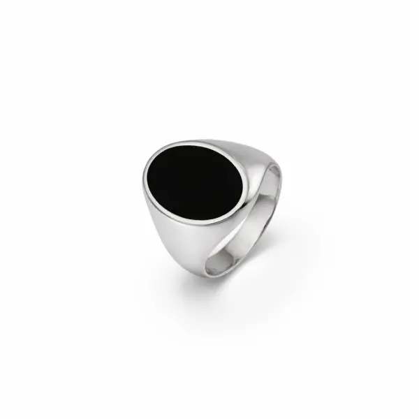 Inel argint model oval cu insert negru elegant Classic Oval Signet