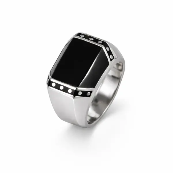 Inel argint cu insert negru si margini rotunjite Smooth Black Signature