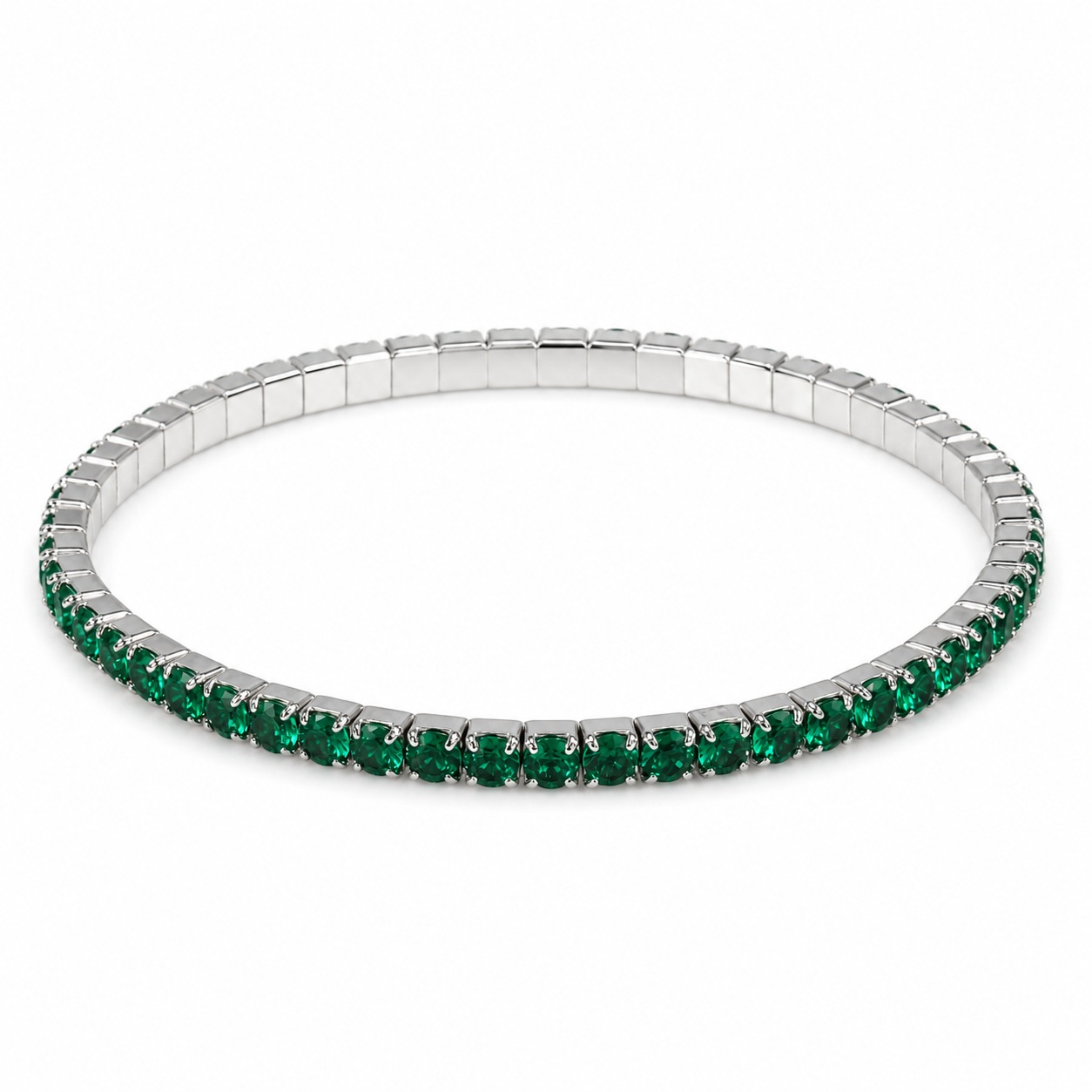 Bratara argint tennis elastica cu pietre Zirconia verzi Emerald Flex Glow