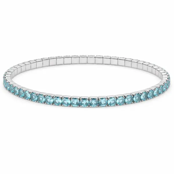 Bratara argint tennis elastica cu pietre Zirconia albastre Aqua Flex Glow